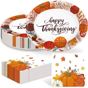 Thanksgiving Oval Paper Plates10 x 12 Inch Happy Thanksgiving Plates with Napkins Large Dinner Serving Platters for Autumn Fal