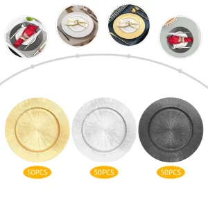 kf-S7691df61c51e43bd979c1b48b61292beK 50 Pcs Charger Plates Bulk, Round Charger Plates Plastic Wedding Dinner Elegant Reusable for Table Setting Wedding Party Event